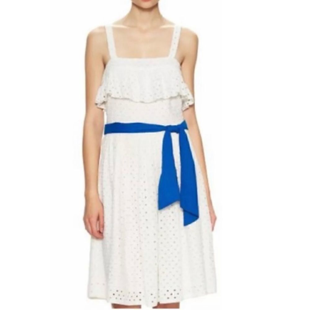 Zoe & Sam White eyelet blue tie Sleeveless Dress.Size M